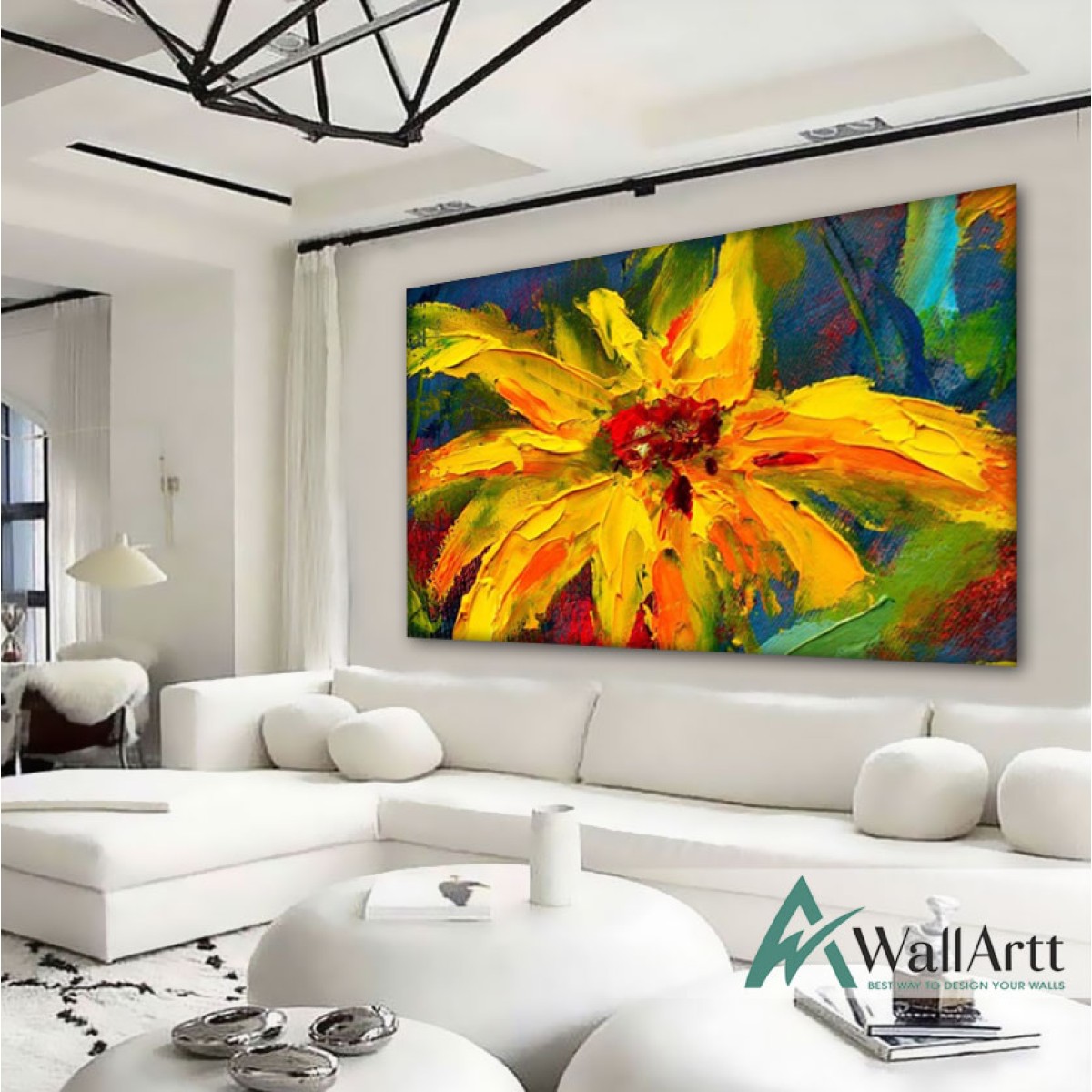 Abstract Yellow Flower Textured Partial Oil Painting