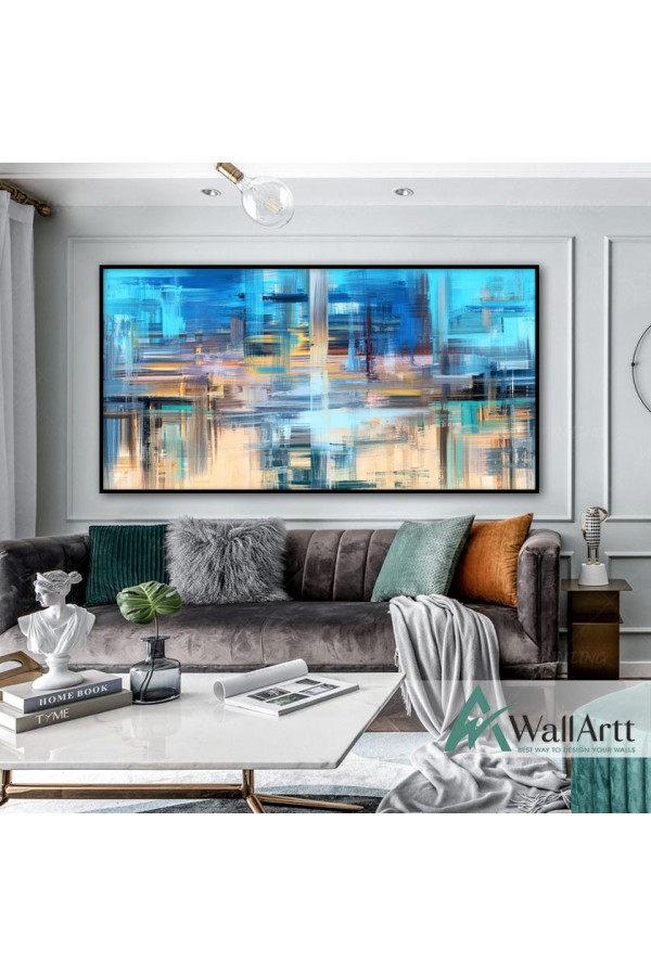 Blue Beige Abstract Textured Partial Oil Painting