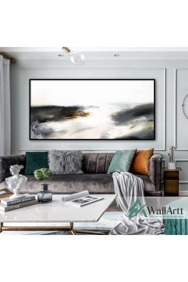 Gold Grey Abstract Textured Partial Oil Painting