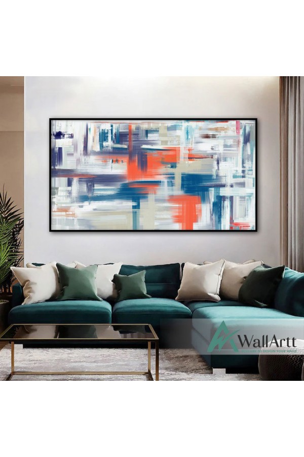 Blue Orange Abstract Textured Partial Oil Painting