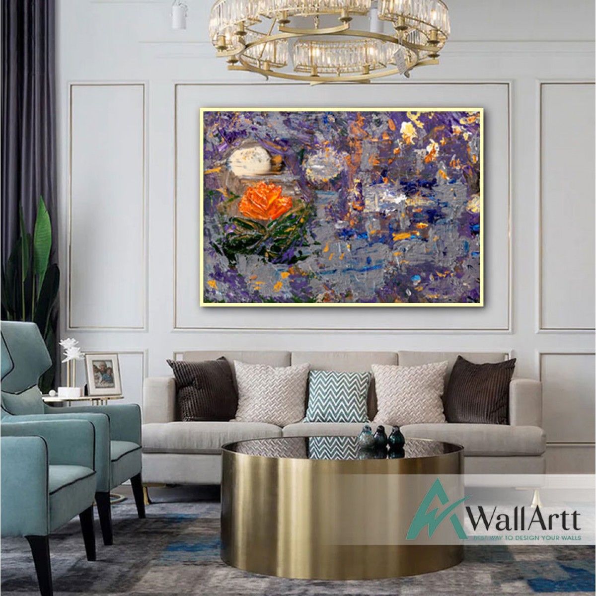 Abstract Orange Flower Textured Partial Oil Painting