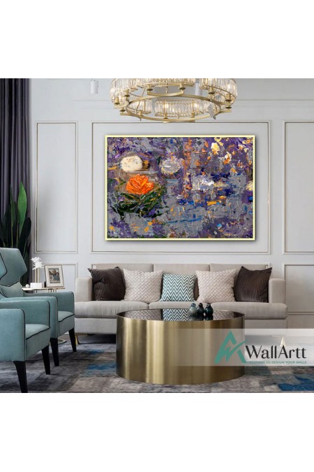 Abstract Orange Flower Textured Partial Oil Painting
