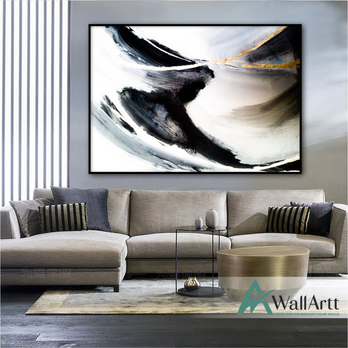 Gold Black n White I Textured Partial Oil Painting