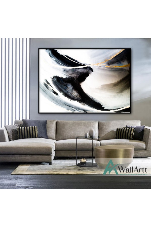 Gold Black n White I Textured Partial Oil Painting