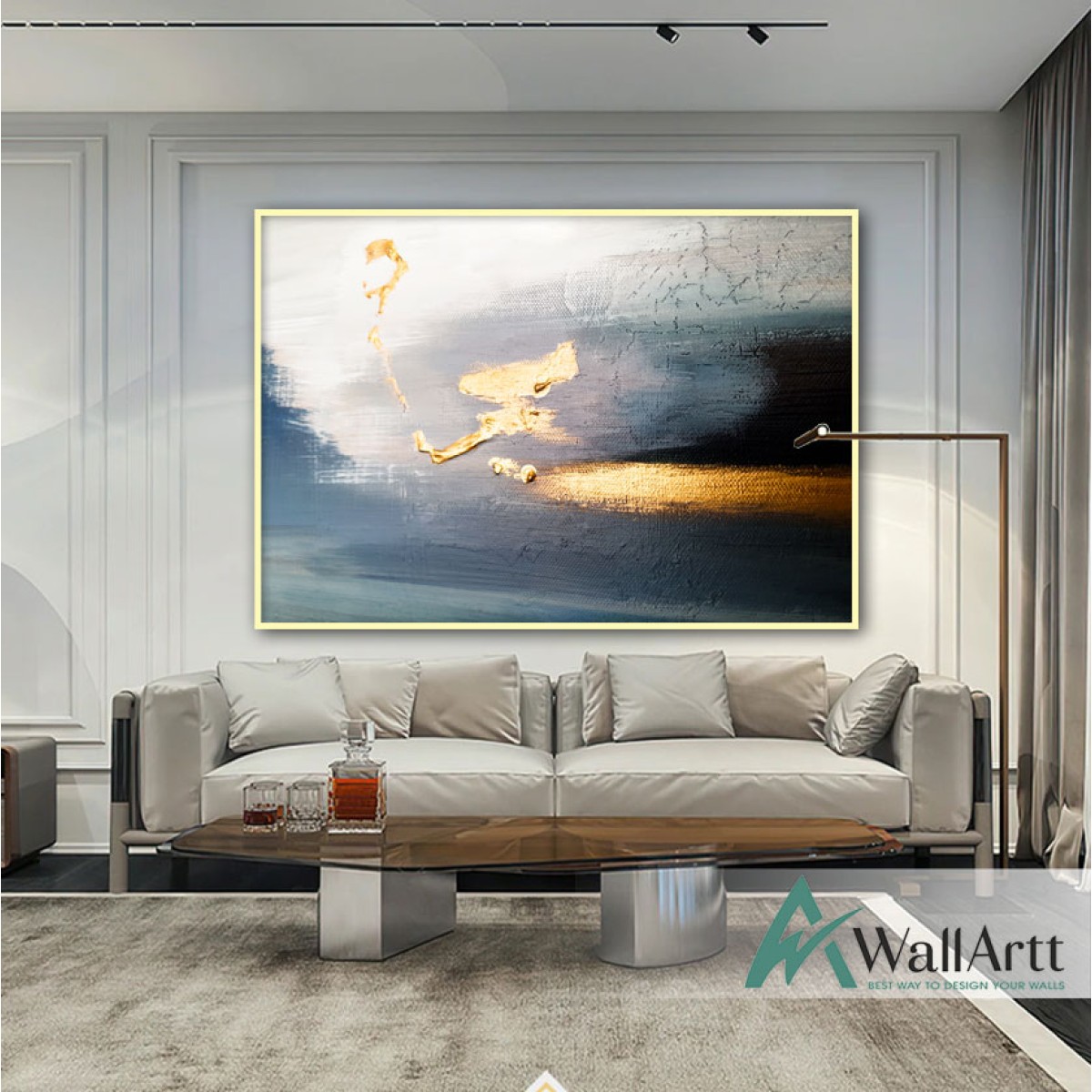 Beauty of Gold n Navy II Textured Partial Oil Painting