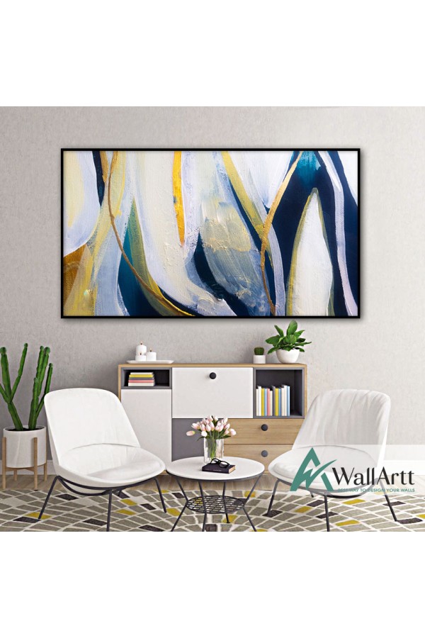 Navy n Gold Abstract Textured Partial Oil Painting