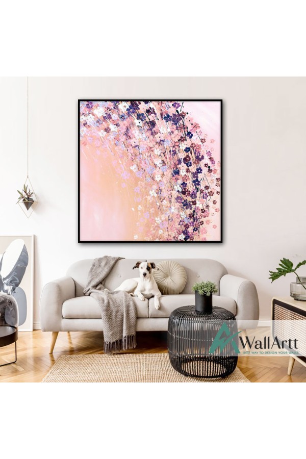 Pink Flowers Textured Partial Oil Painting