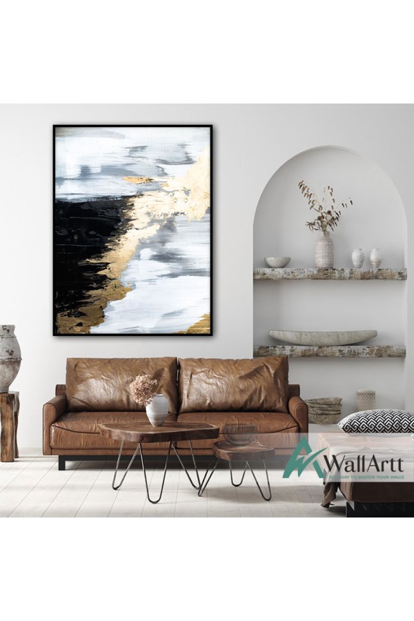 Golden Black Abstract Textured Partial Oil Painting