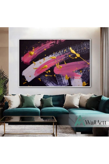 Pink with Gold Abstact Textured Partial Oil Painting