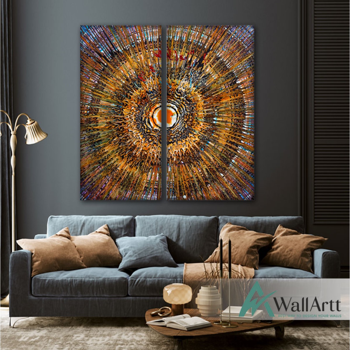 Abstract Sun 2 Piece Textured Partial Oil Painting