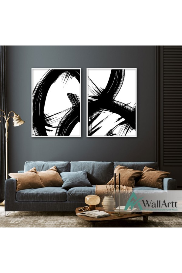 Black Abstract 2 Piece Textured Partial Oil Painting
