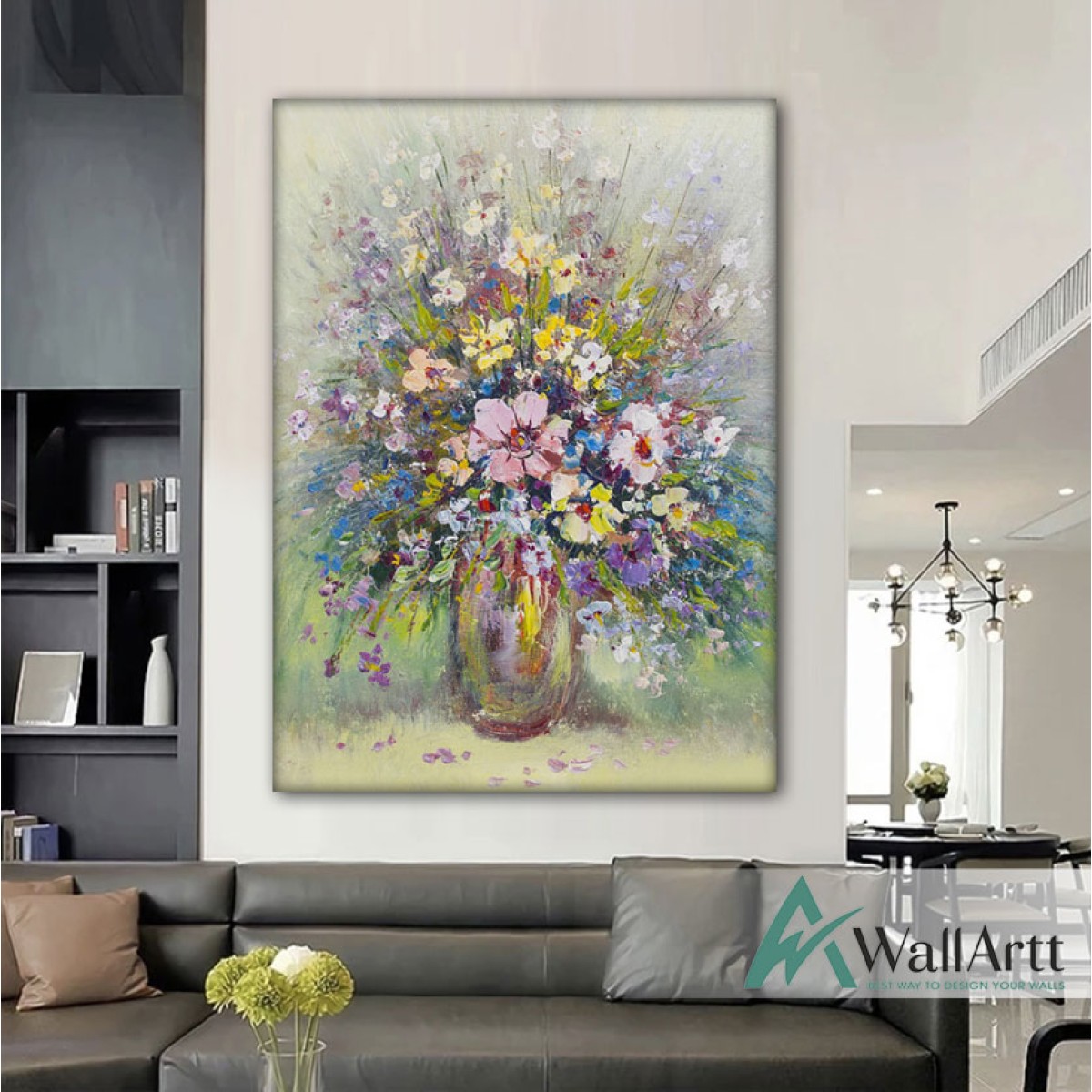 Flowers in Vaze Abstact Textured Partial Oil Painting