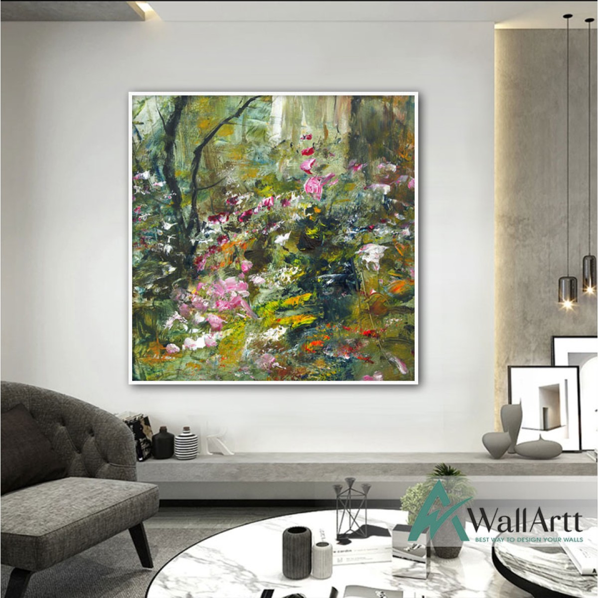 Flowers in Forest Textured Partial Oil Painting