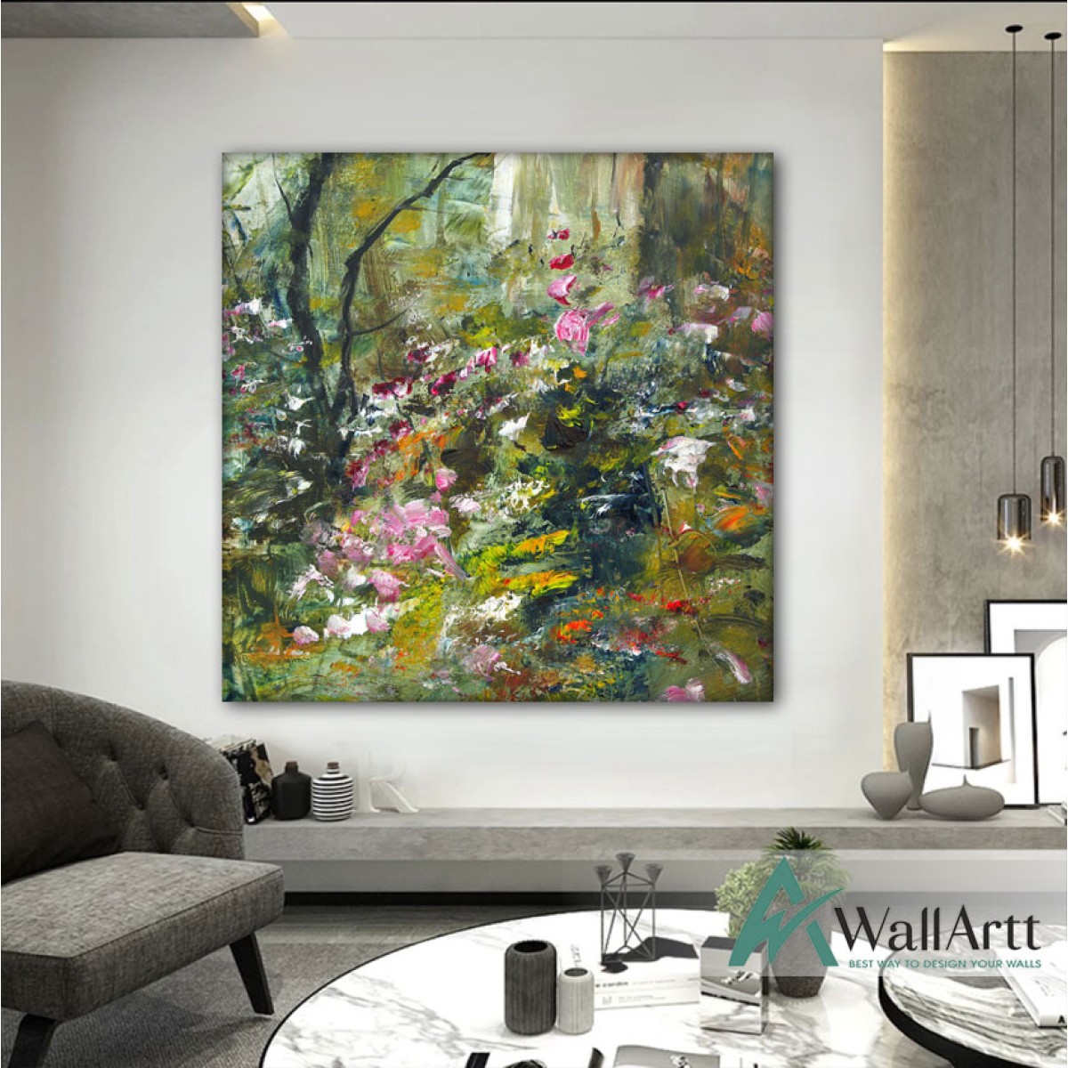 Flowers in Forest Textured Partial Oil Painting