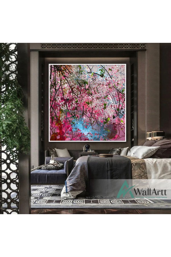 Pink Tree Branches Textured Partial Oil Painting