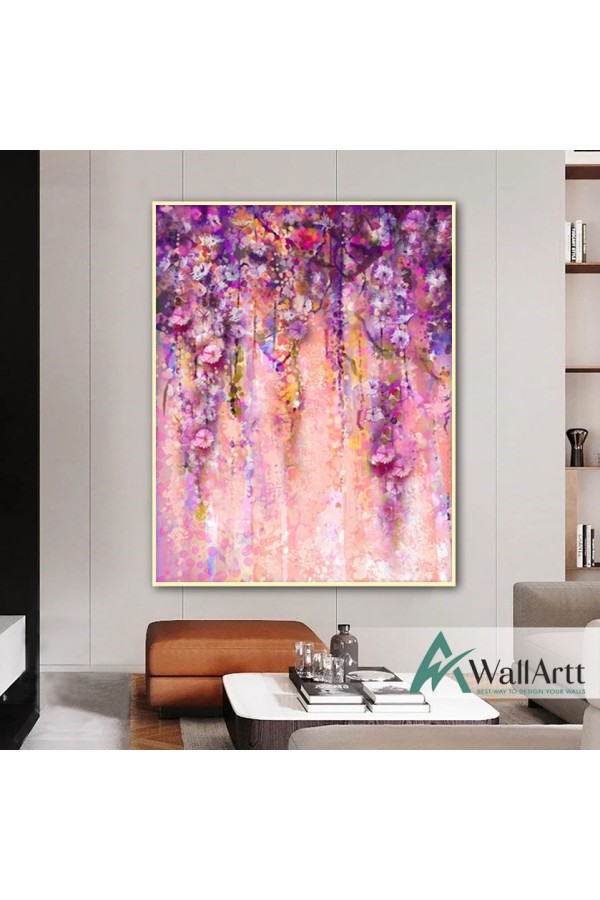 Pink n Purple Flowers Abstract Textured Partial Oil Painting