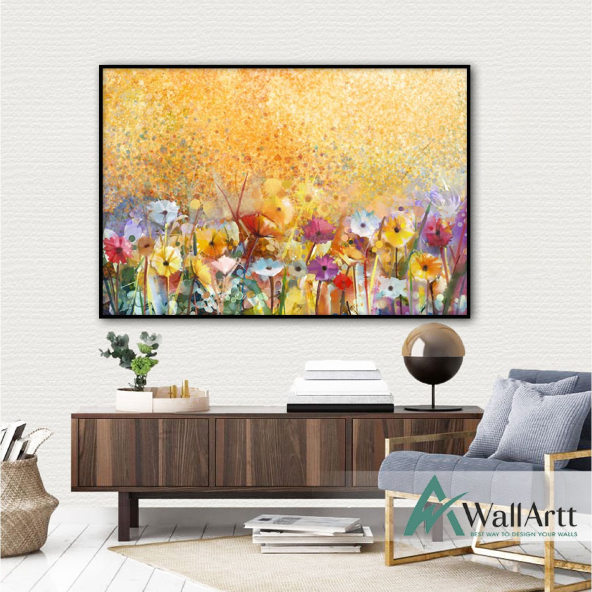 Abstract Orange Flowers II Textured Partial Oil Painting