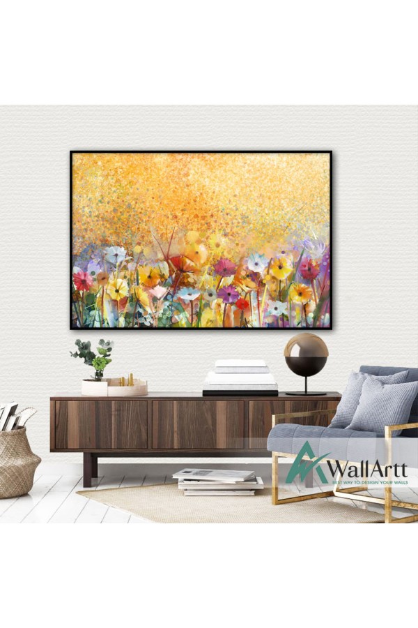 Abstract Orange Flowers Textured Partial Oil Painting