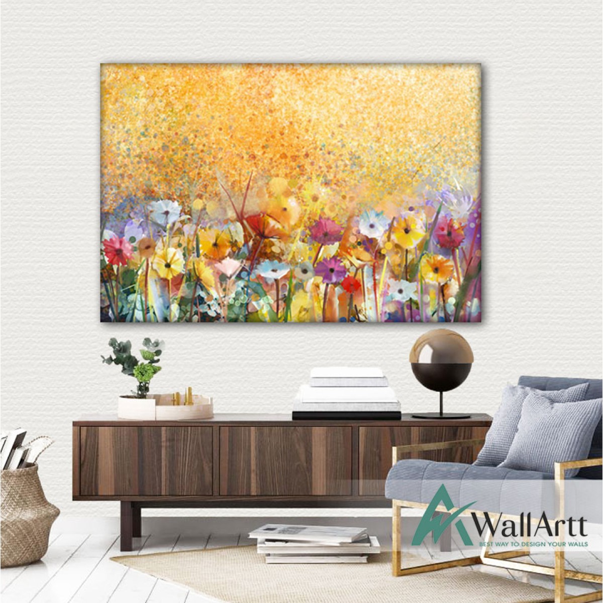 Abstract Orange Flowers II Textured Partial Oil Painting