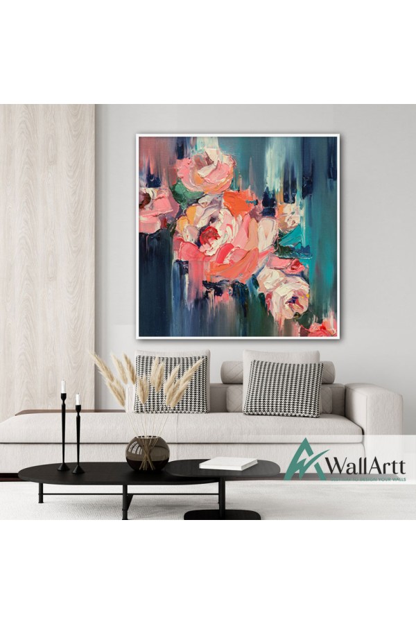 Pink Rose Textured Partial Oil Painting