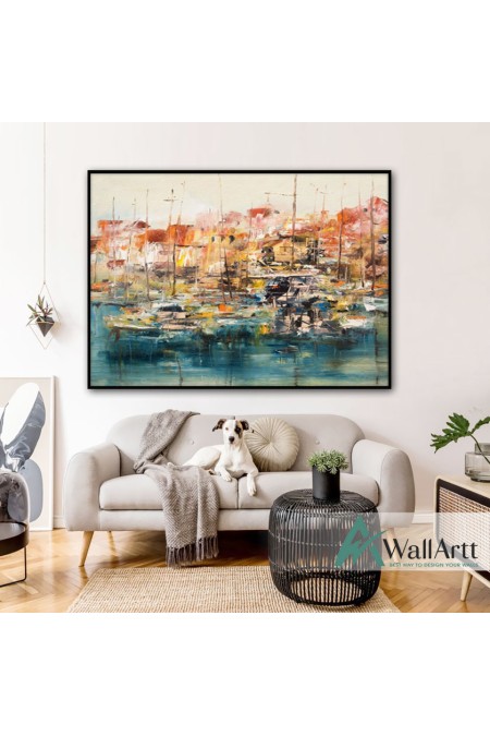 Abstract Sea Village Textured Partial Oil Painting