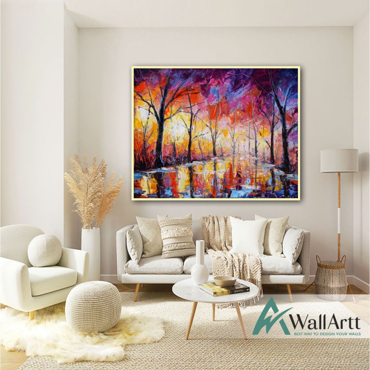 Abstract Red Forest Textured Partial Oil Painting