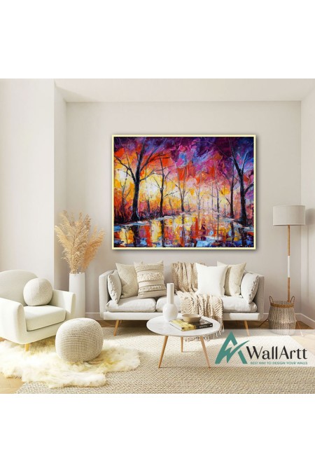 Abstract Red Forest Textured Partial Oil Painting
