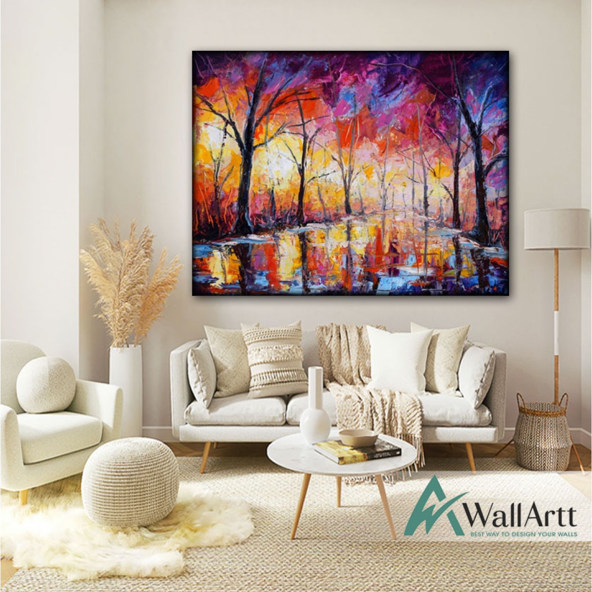 Abstract Red Forest Textured Partial Oil Painting