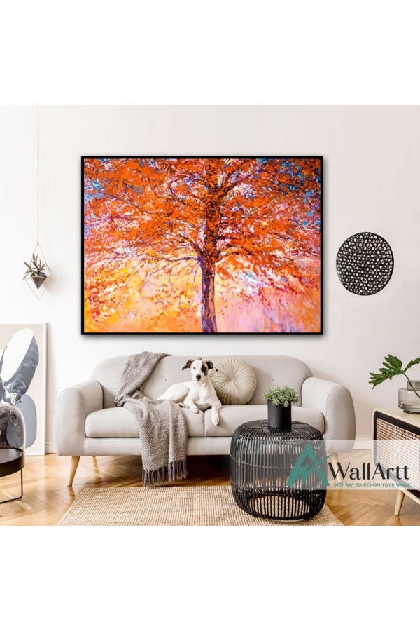 Abstract Red Tree Textured Partial Oil Painting