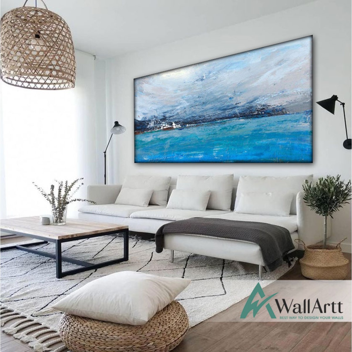 Blue Sea View Abstract Textured Partial Oil Painting