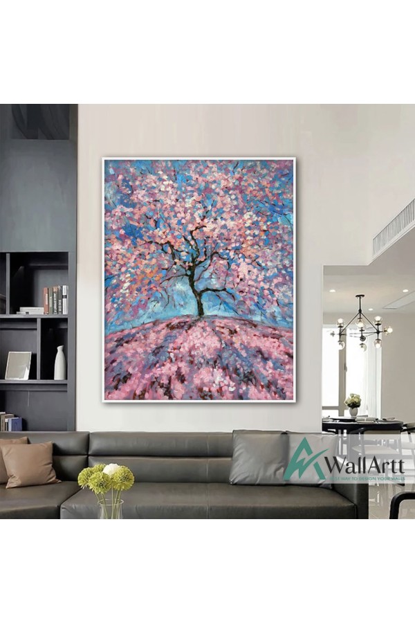 Pink Leaves Abstract Textured Partial Oil Painting