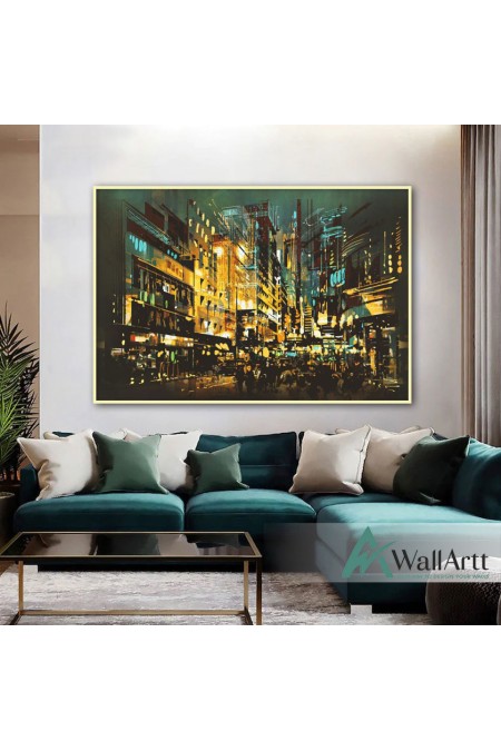 City Lights Abstract Textured Partial Oil Painting