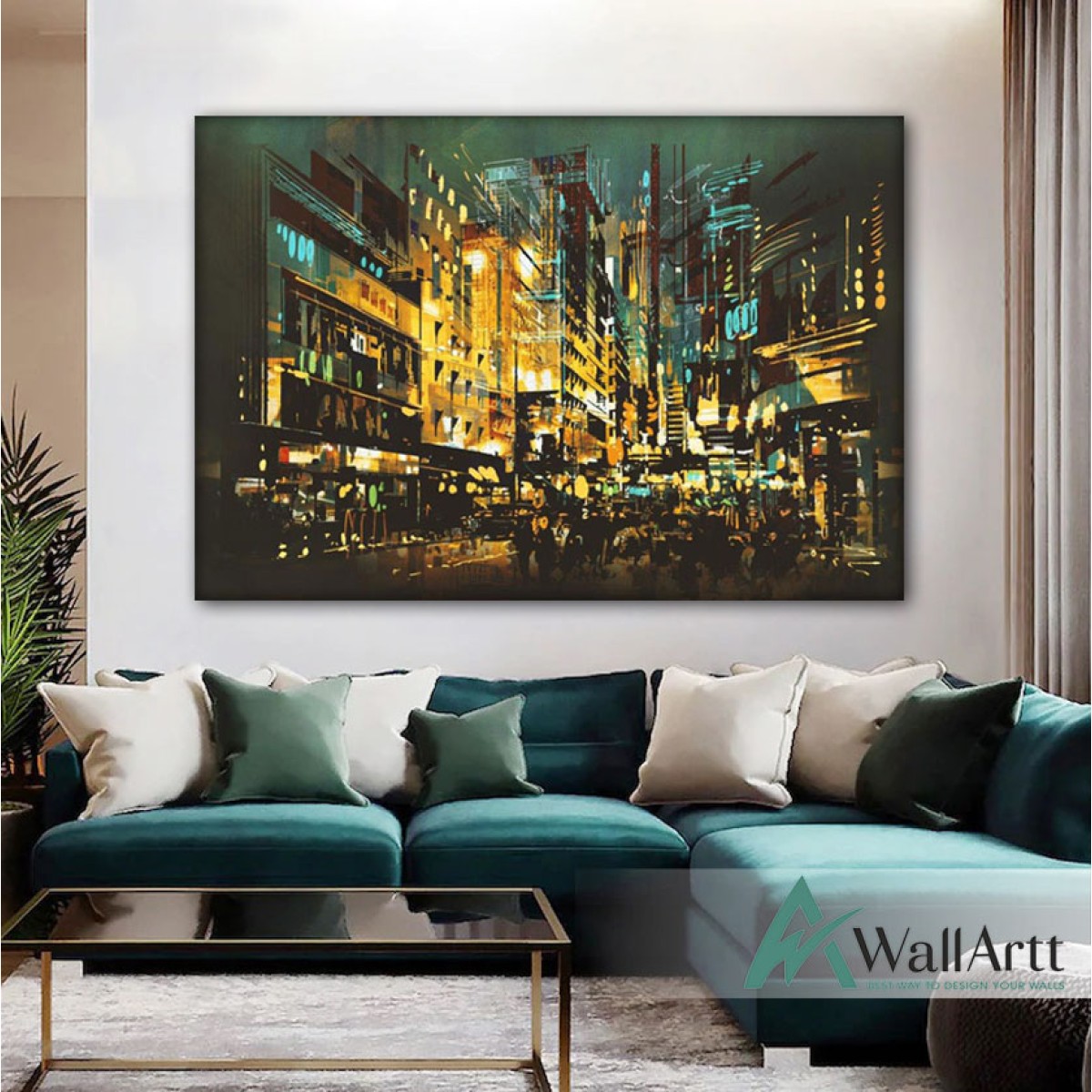 City Lights Abstract Textured Partial Oil Painting