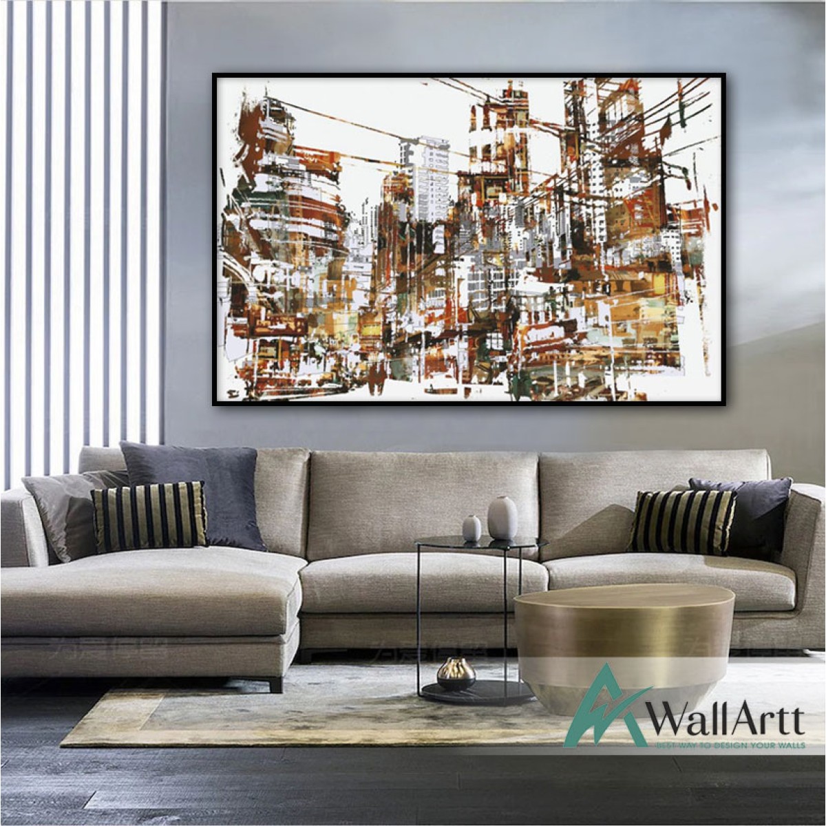 City Lines Abstract Textured Partial Oil Painting