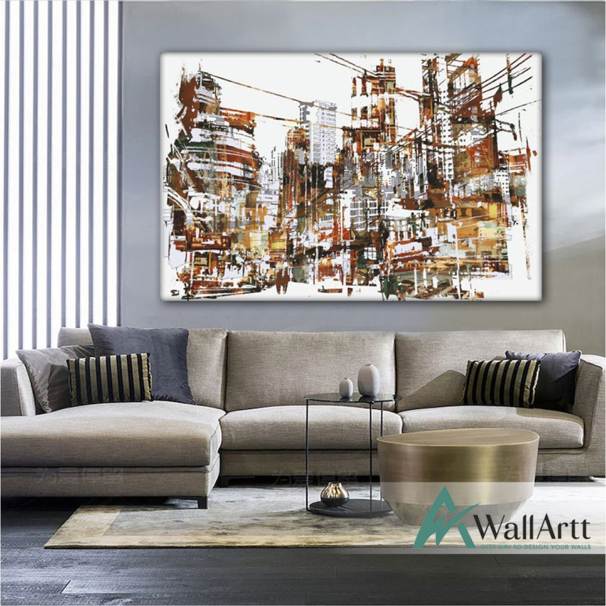 City Lines Abstract Textured Partial Oil Painting