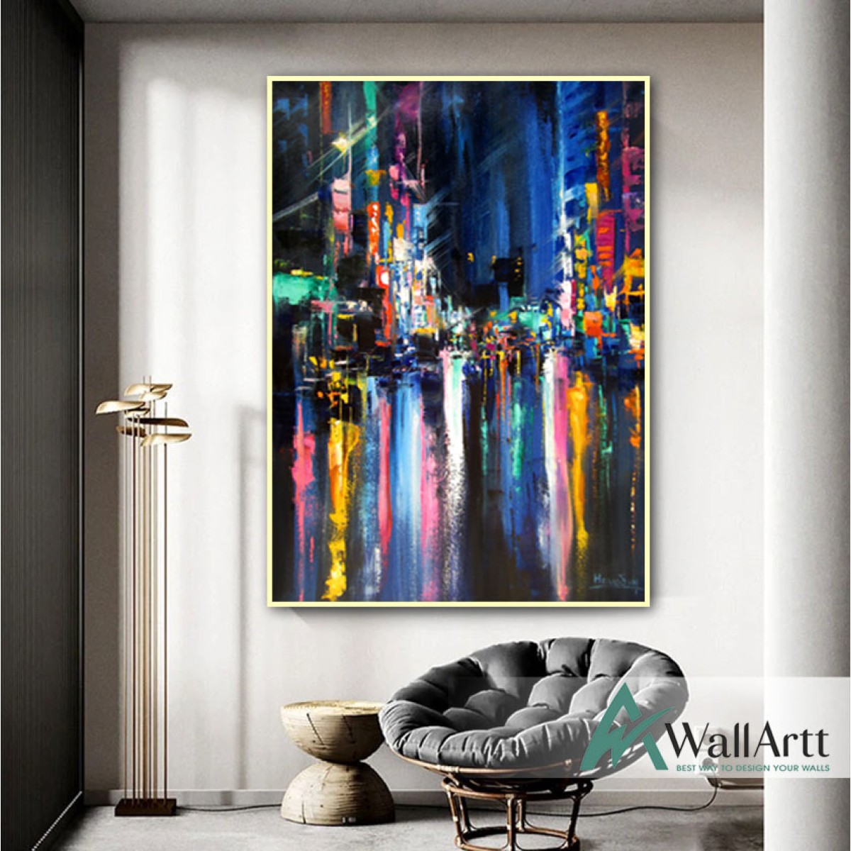 Abstract City Lights Textured Partial Oil Painting