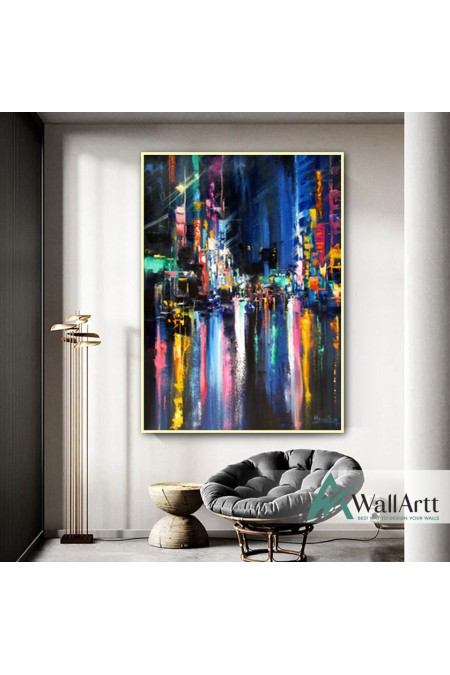 Abstract City Lights Textured Partial Oil Painting