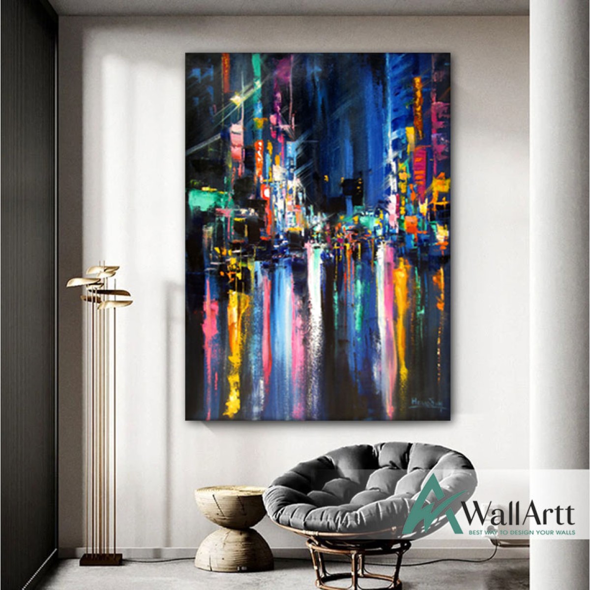 Abstract City Lights Textured Partial Oil Painting