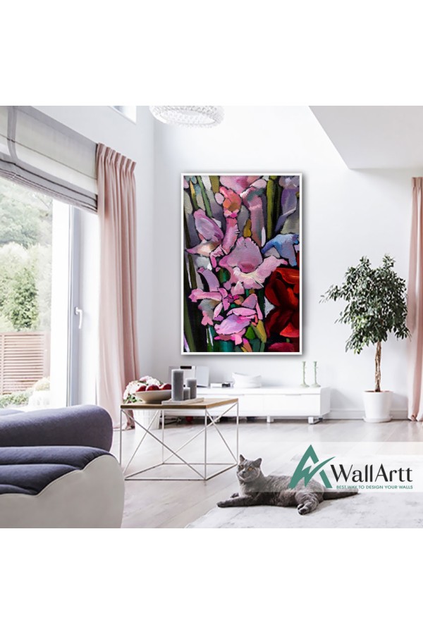 Pink n Red Flowers Abstract Textured Partial Oil Painting