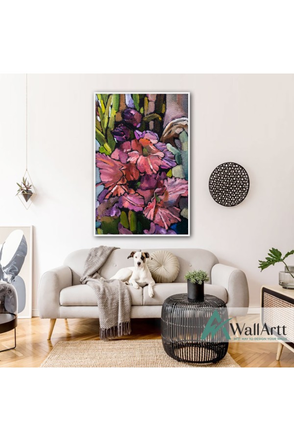 Pink Flowers Abstract Textured Partial Oil Painting