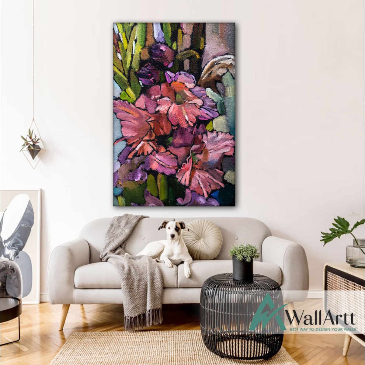 Pink Flowers Abstract Textured Partial Oil Painting