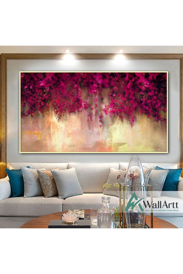 Abstract Burgandy Flowers Mixed Media Painting