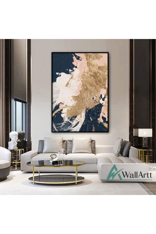 Abstract Navy & Gold Textured Partial Oil Painting