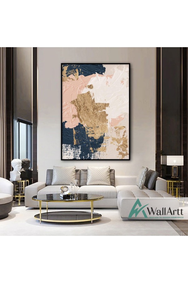 Abstract Navy & Gold III Textured Partial Oil Painting