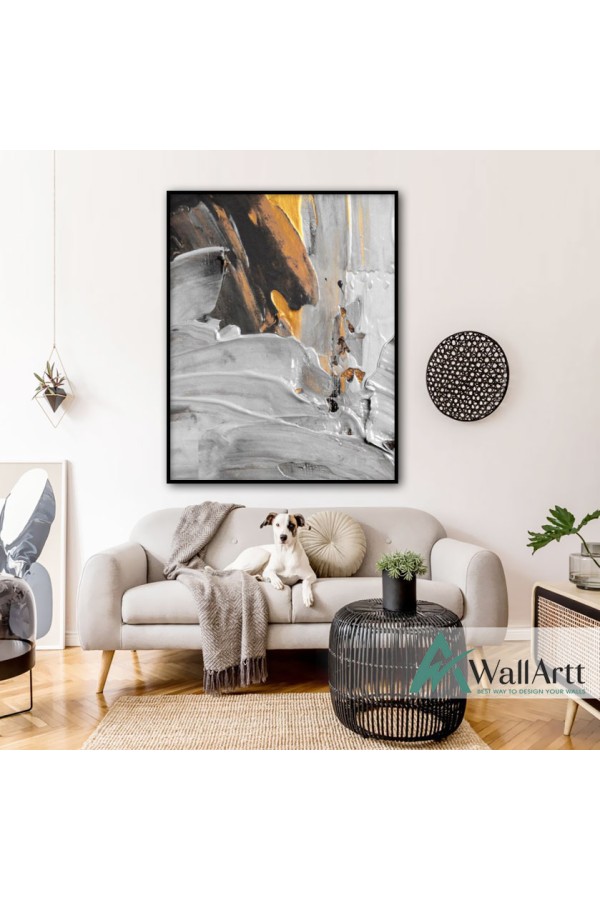 Abstract Gold White Textured Partial Oil Painting