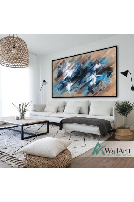 Blue White Abstract Textured Partial Oil Painting