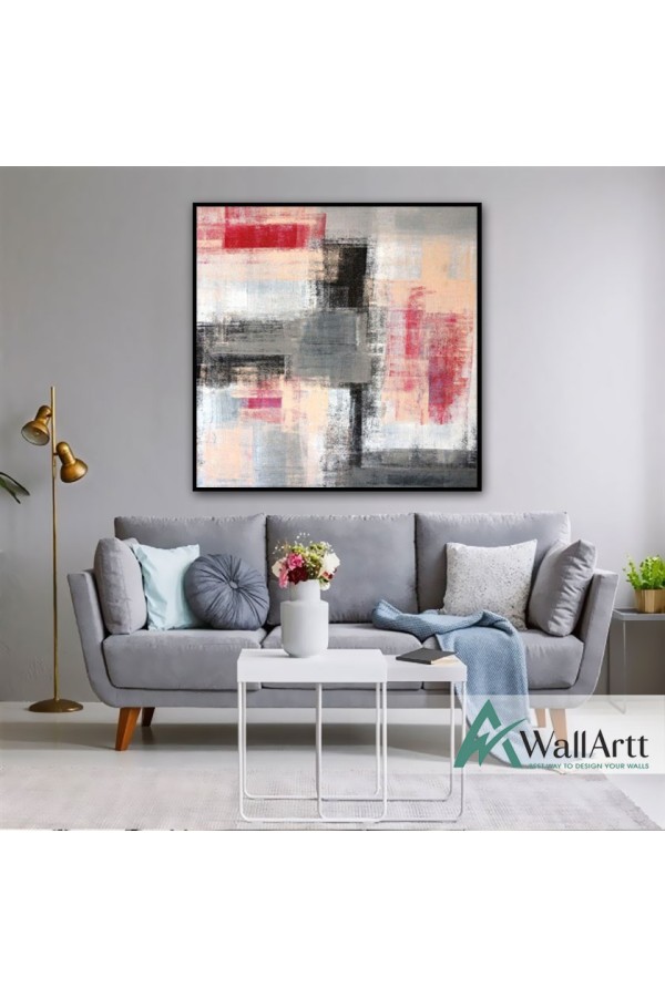 Fainted Red & Black Textured Partial Oil Painting