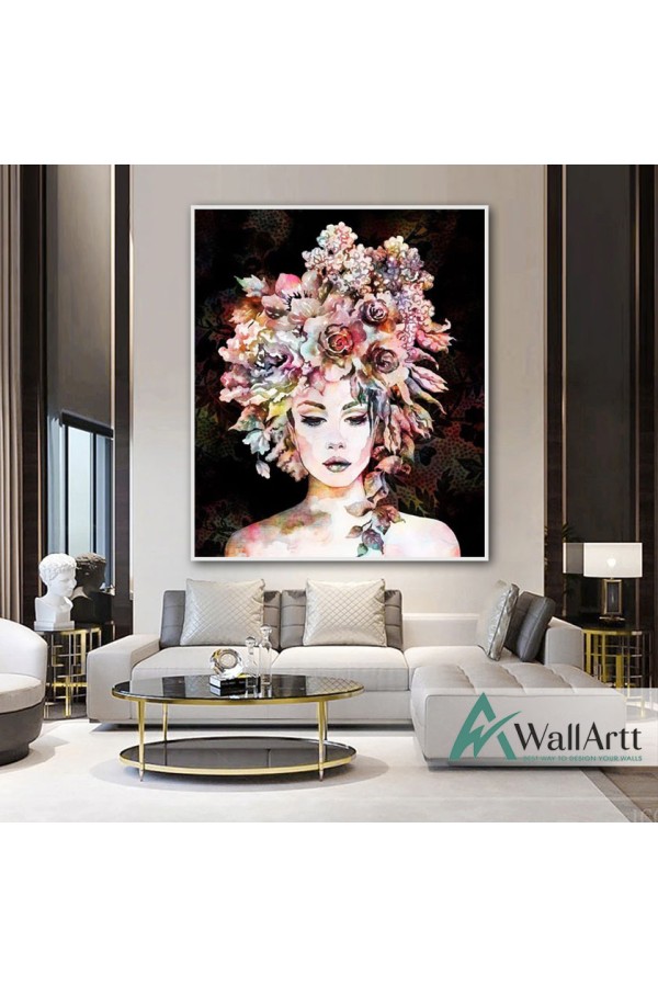 Floral Woman Textured Partial Oil Painting