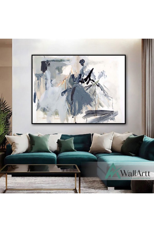 Blue Grey Abstract Textured Partial Oil Painting