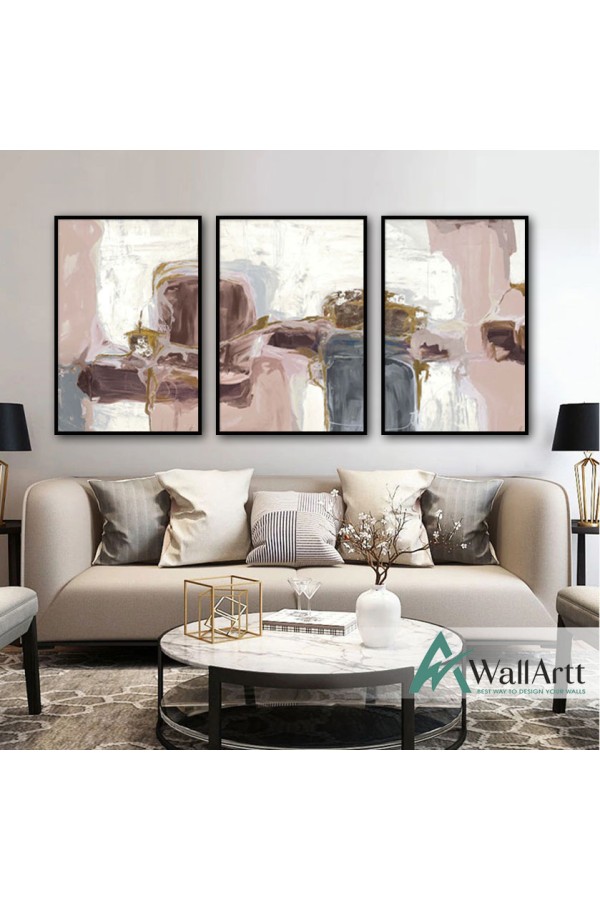 Pink Blush 3 Piece Textured Partial Oil Painting